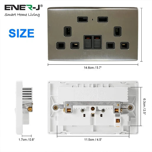 13A Smart WiFi Twin Wall Sockets With 2 USB Ports Silver