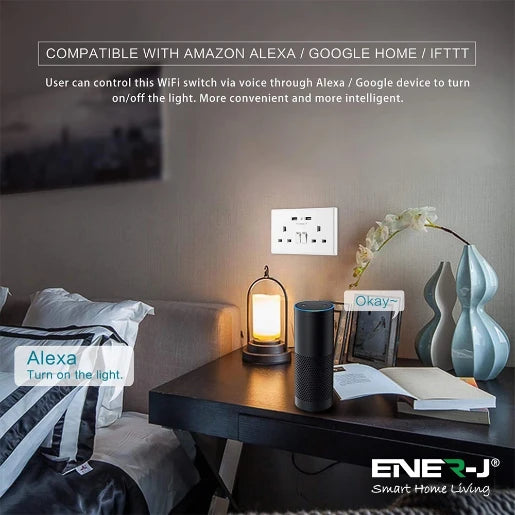 13A Smart WiFi Twin Wall Sockets With 2 USB Ports Silver