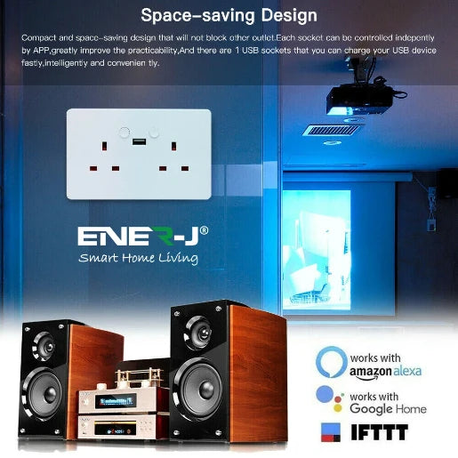 13A White Smart WiFi Double Socket With USB
