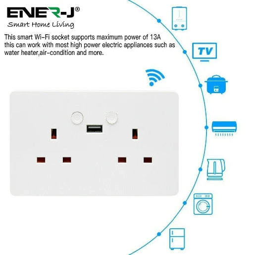 13A White Smart WiFi Double Socket With USB