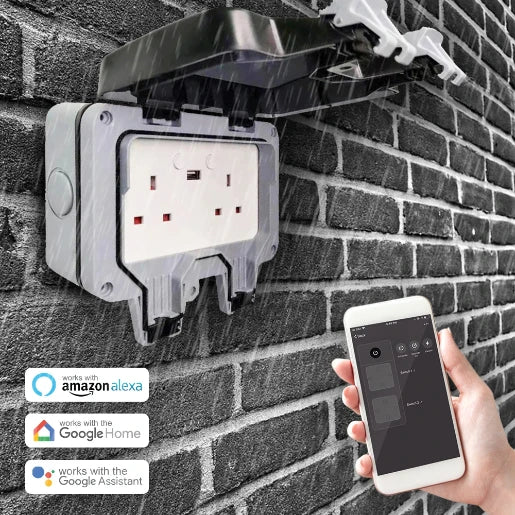 13A Smart WiFi Weatherproof Double Socket With USB