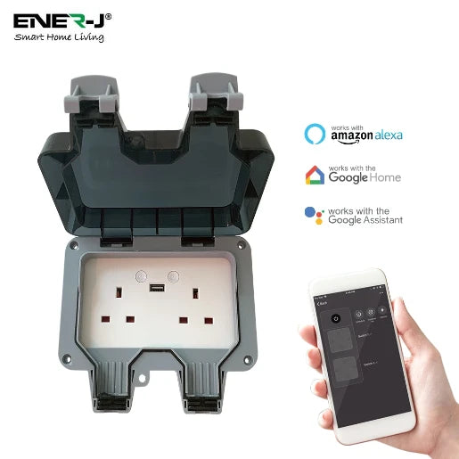 13A Smart WiFi Weatherproof Double Socket With USB