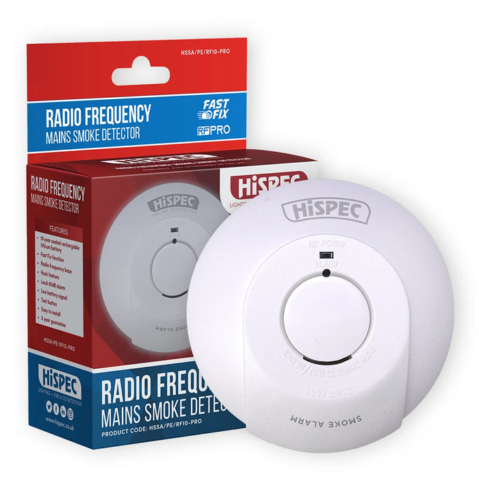 Radio Frequency Mains Smoke Detector With 10yr Rechargeable Lithium Battery Backup RF10-PRO