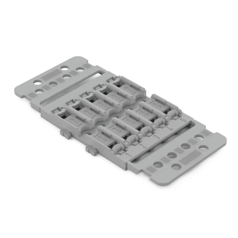 Mounting Carrier With Strain Relief 5-Way For Inline Splicing Connector With Lever For Screw Mounting Gray