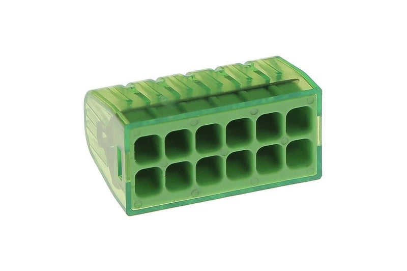 Christa'l Push-in Wire Connector 12 Way 24A for upto 2.5mm Cables - Green - Pack of 25