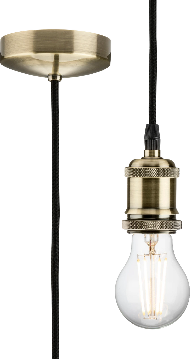 1.8m E27 Vintage Pendant Set - Antique Brass