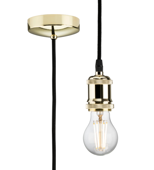1.8m E27 Vintage Pendant Set - Polished Brass