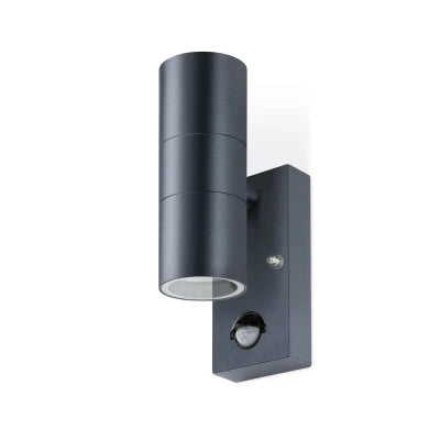 Twin Gu10 Anthracite Up/Down Wall Light With Pir 7W Led Max Ip44