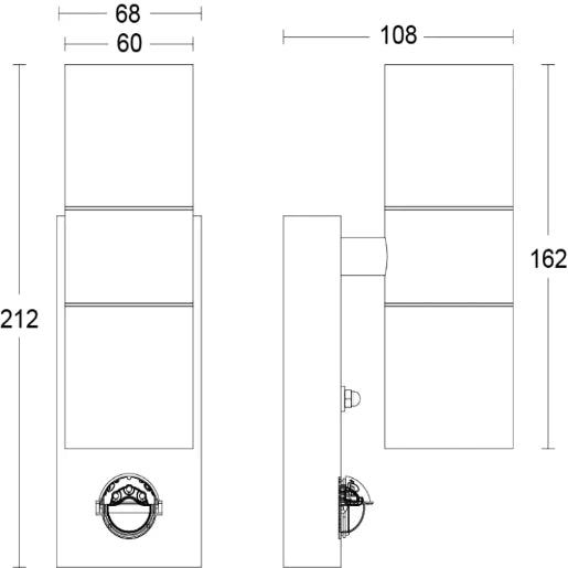 Twin Gu10 Anthracite Up/Down Wall Light With Pir 7W Led Max Ip44