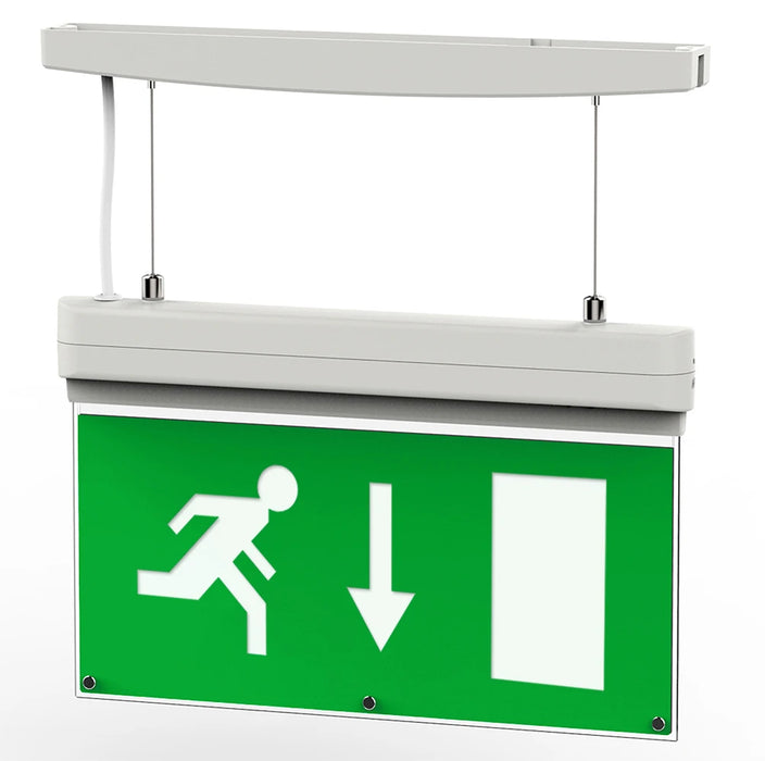 3W Led M Whi E3 Suspended Exit Sign Complete With Euro Left Down