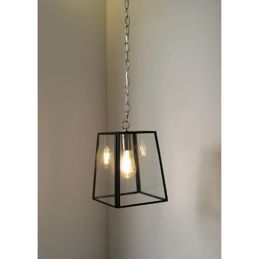 Arcos Square Glass E27 Hanging Lantern Black