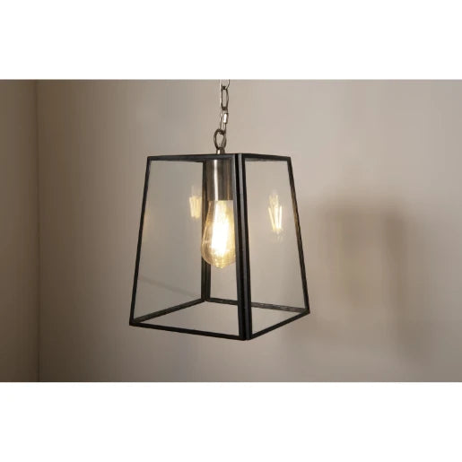 Arcos Square Glass E27 Hanging Lantern Black