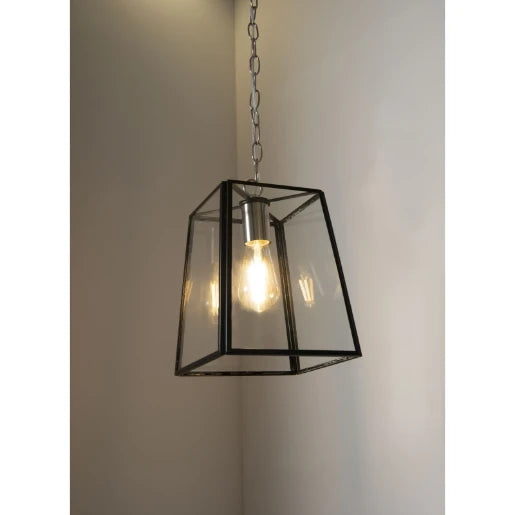 Arcos Square Glass E27 Hanging Lantern Black