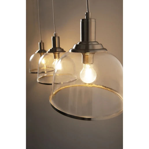 Vitoria 3 Light E14 Glass Pendant Satin Chrome