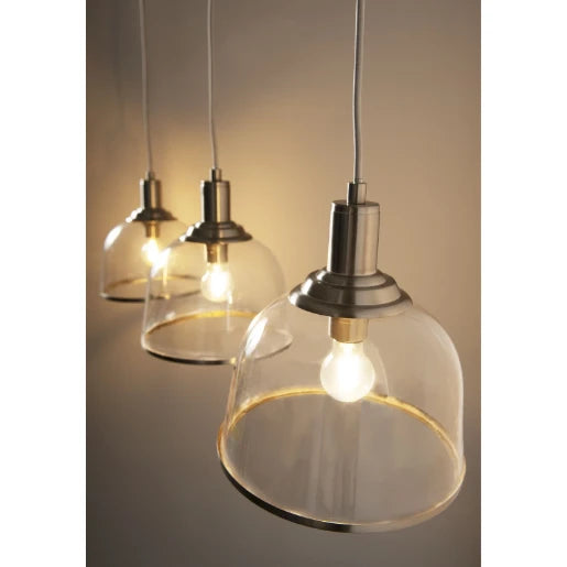 Vitoria 3 Light E14 Glass Pendant Satin Chrome