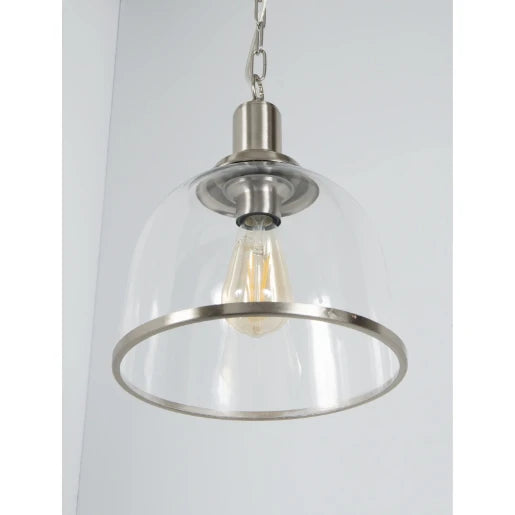 Vitoria Single E27 Glass Pendant Satin Chrome