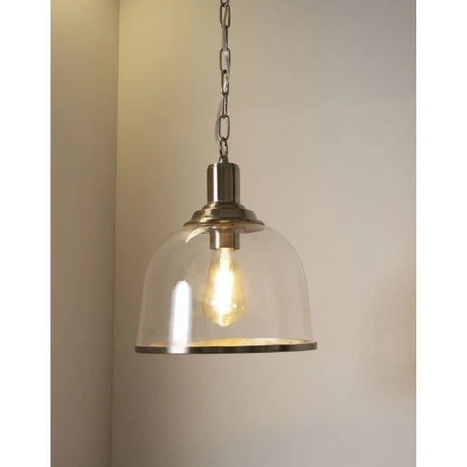 Vitoria Single E27 Glass Pendant Satin Chrome