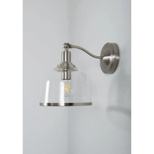 Vitoria Single Glass E14 Wall Light Satin Chrome