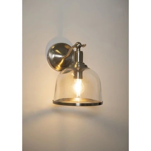 Vitoria Single Glass E14 Wall Light Satin Chrome