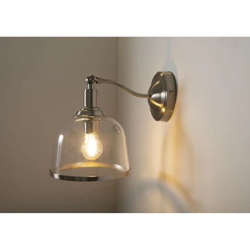 Vitoria Single Glass E14 Wall Light Satin Chrome