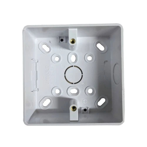 1 Gang White PVC Surface Box Round Corners 32mm Deep with Knockouts, 87mm x 87mm x 32mm