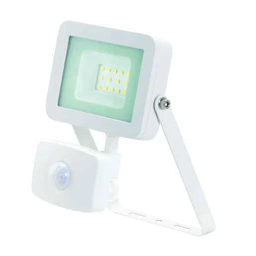 White 10W LED Floodlight +PIR IP65 Manual Overide Aluminium 4000K