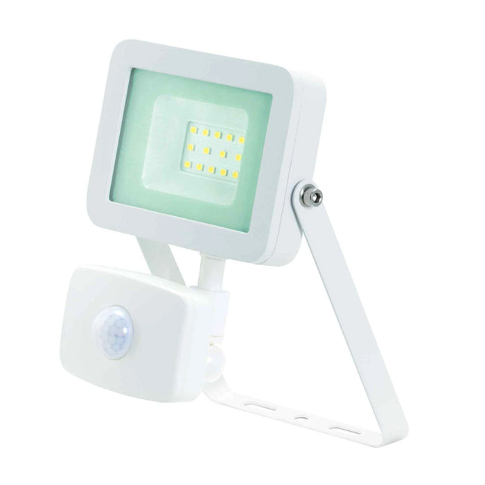 White 10W LED Floodlight +PIR IP65 Manual Overide Aluminium 4000K