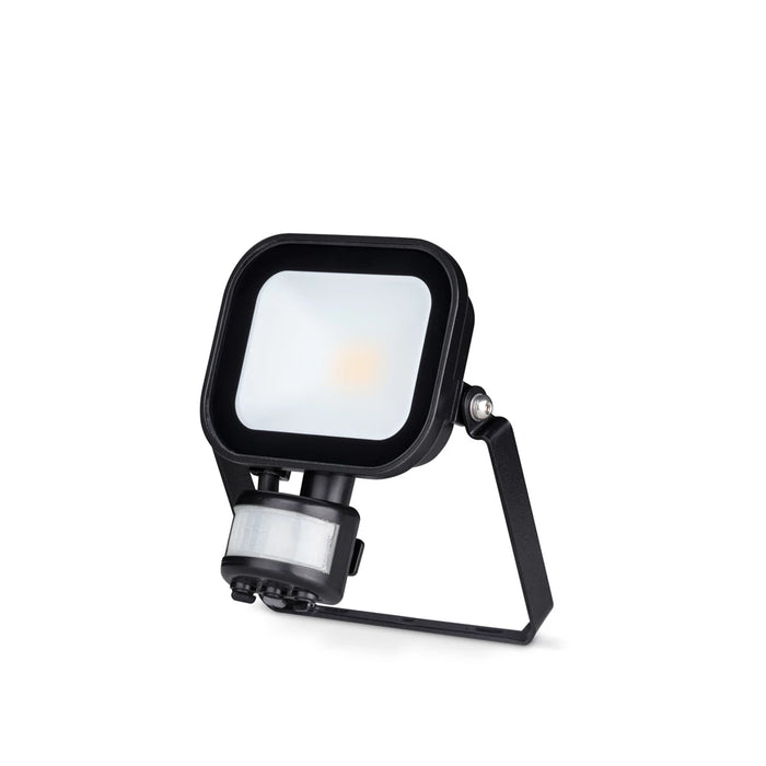 Black 10W LED Floodlight +PIR IP65 Manual Override Aluminium 4000K