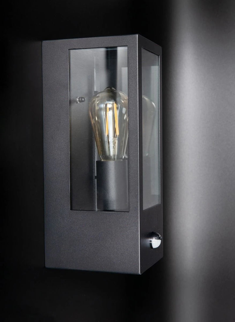 Barella Wall Lantern Single E27 Pir Black
