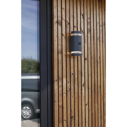 Focus Pir Ip44 2 X Gu10 Up & Down Wall Light In Dark Grey