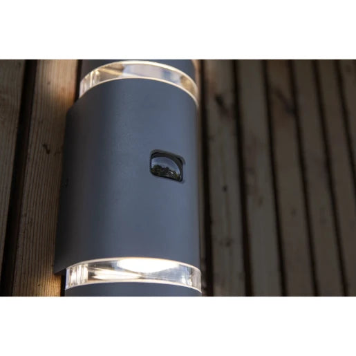 Focus Pir Ip44 2 X Gu10 Up & Down Wall Light In Dark Grey