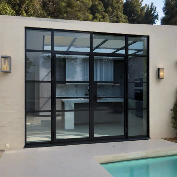 2100mm Black Aluminium Heritage French Door set with Top Window