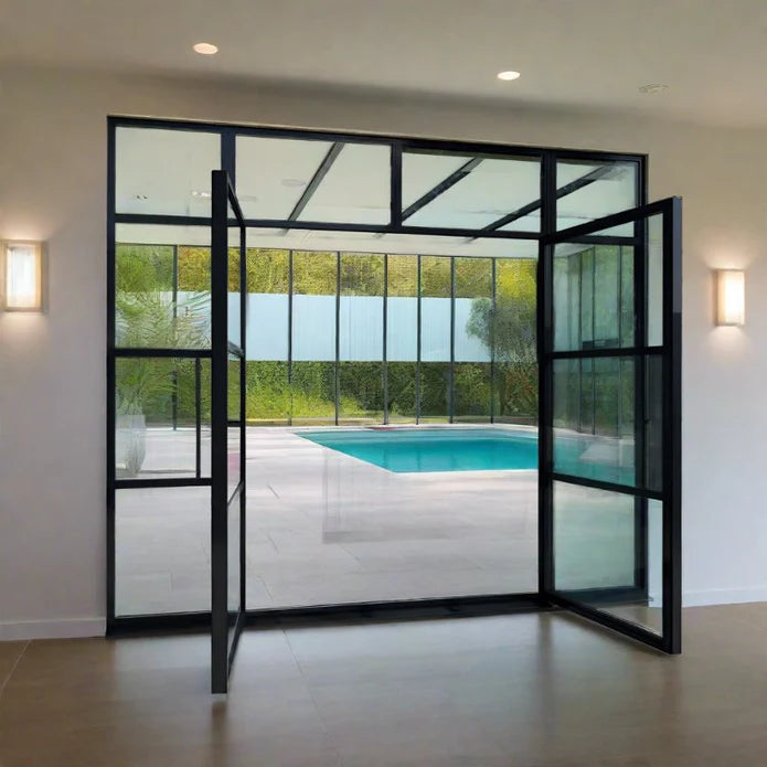 2100mm Black Aluminium Heritage French Door set with Top Window