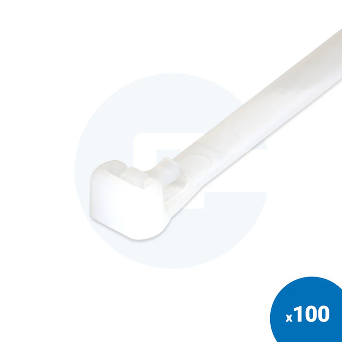 Natural White Reusable Cable Ties - Pack of 100