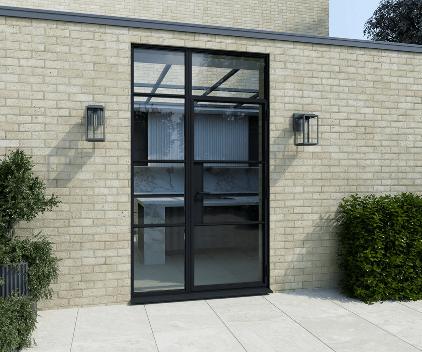 1500mm Black Aluminium Heritage Single Door with Side and Top Window