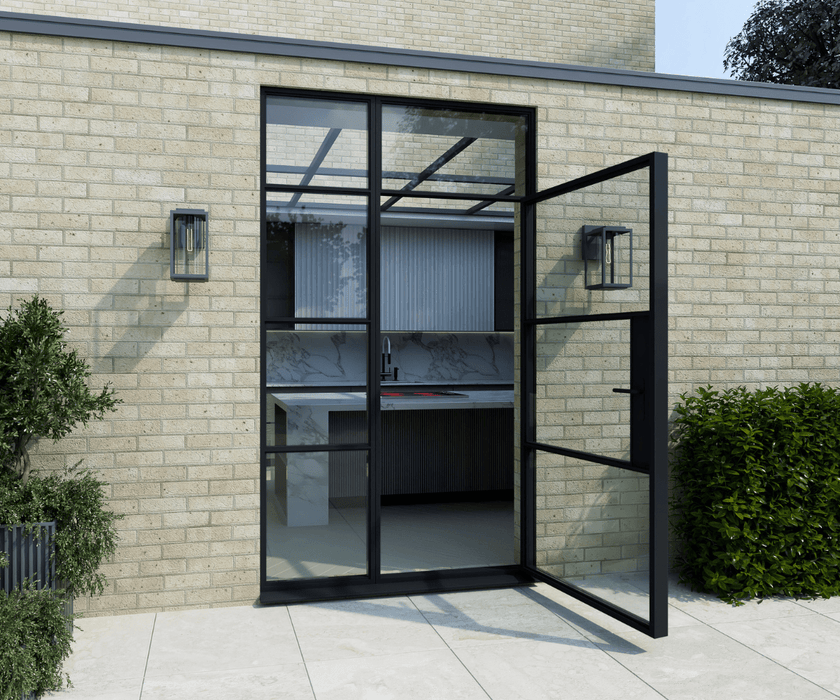 1500mm Black Aluminium Heritage Single Door with Side and Top Window