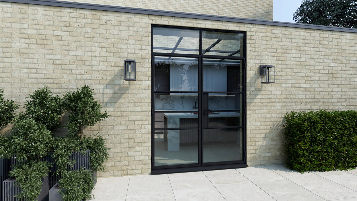 1200mm - Black Heritage Aluminium French Doors with Top Window