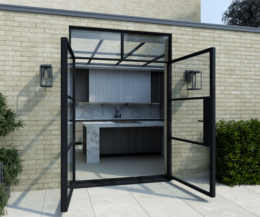 1300mm - Black Heritage Aluminium French Doors with Top Window