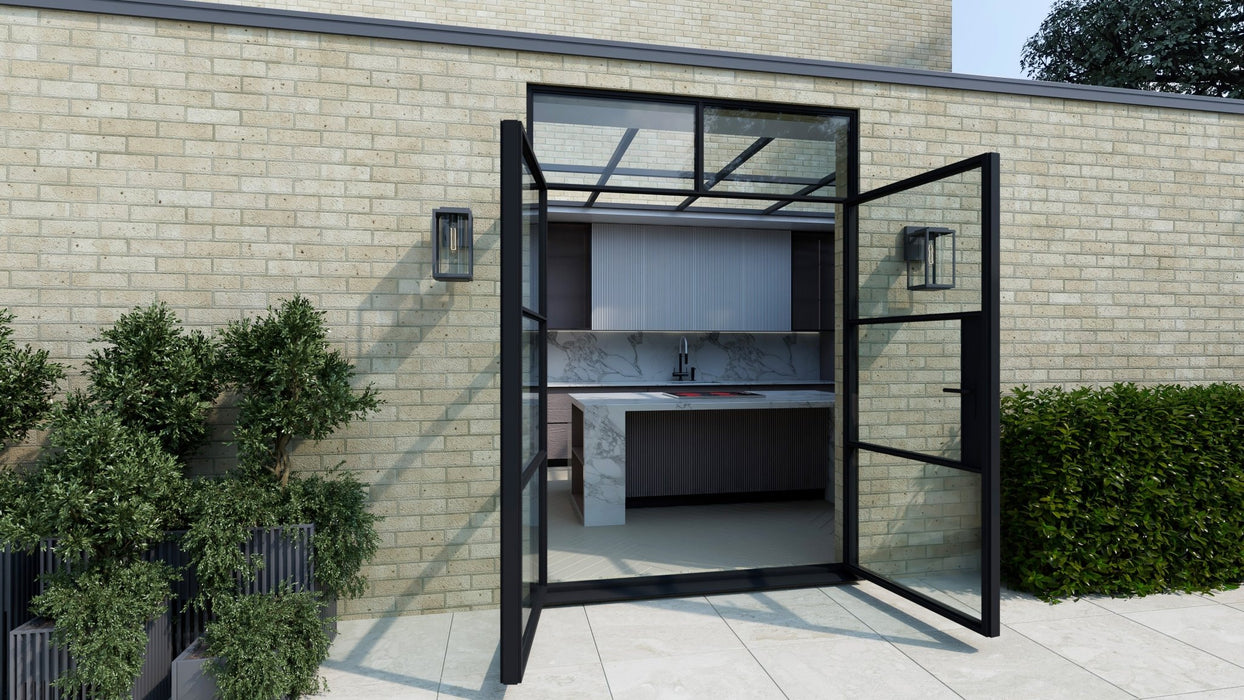 1200mm - Black Heritage Aluminium French Doors with Top Window
