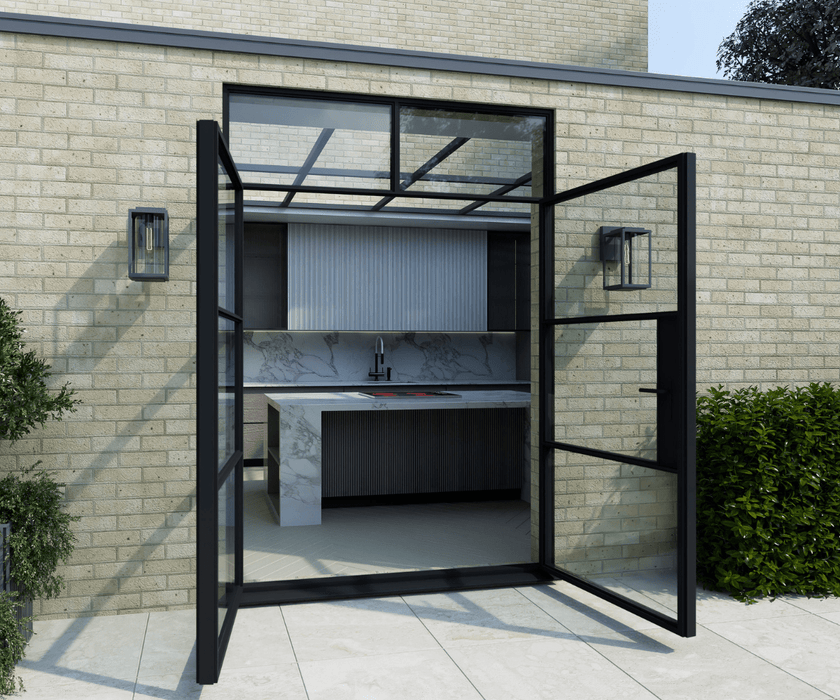 1500mm Black Heritage Aluminium French Doors with Top Window