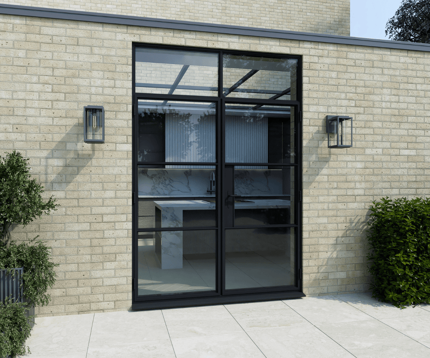 1500mm Black Heritage Aluminium French Doors with Top Window