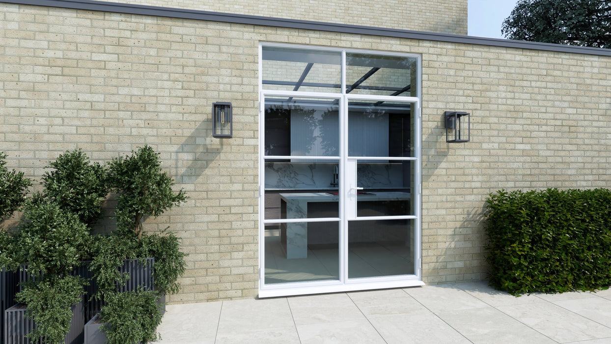 1400mm White Heritage Aluminium French Doors with Top Window