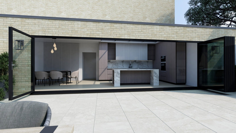 Black on White Aluminium Bifold Door SMART system - 6 sections