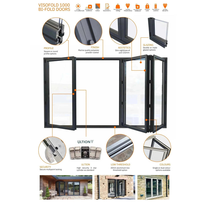 1300mm Black Aluminium Bifold Door Smart System - 2 sections