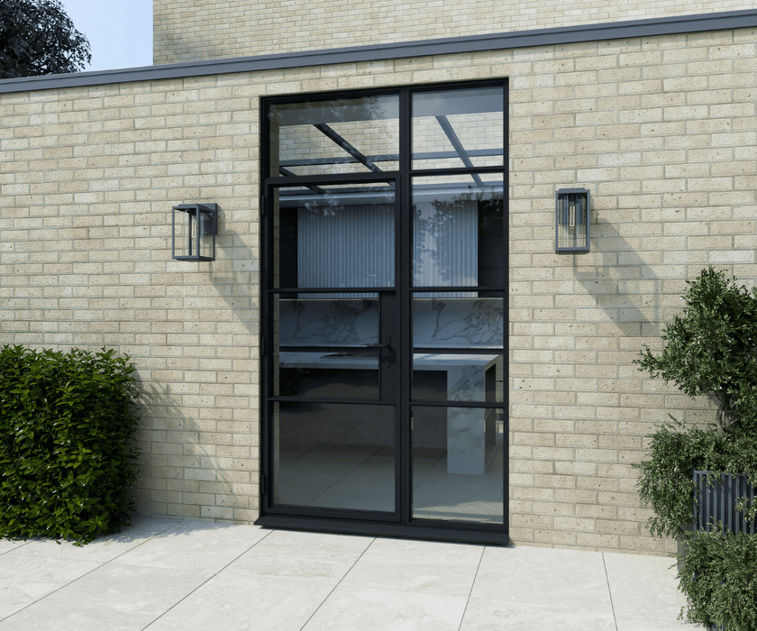 1500mm Black Aluminium Heritage Single Door with Side and Top Window