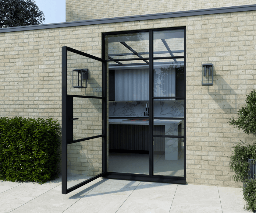 1500mm Black Aluminium Heritage Single Door with Side and Top Window