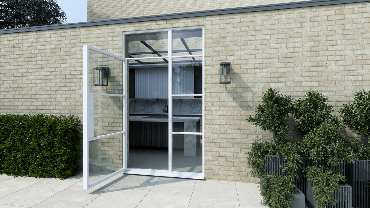 1500mm White Aluminium Heritage Single Door with Side and Top Window