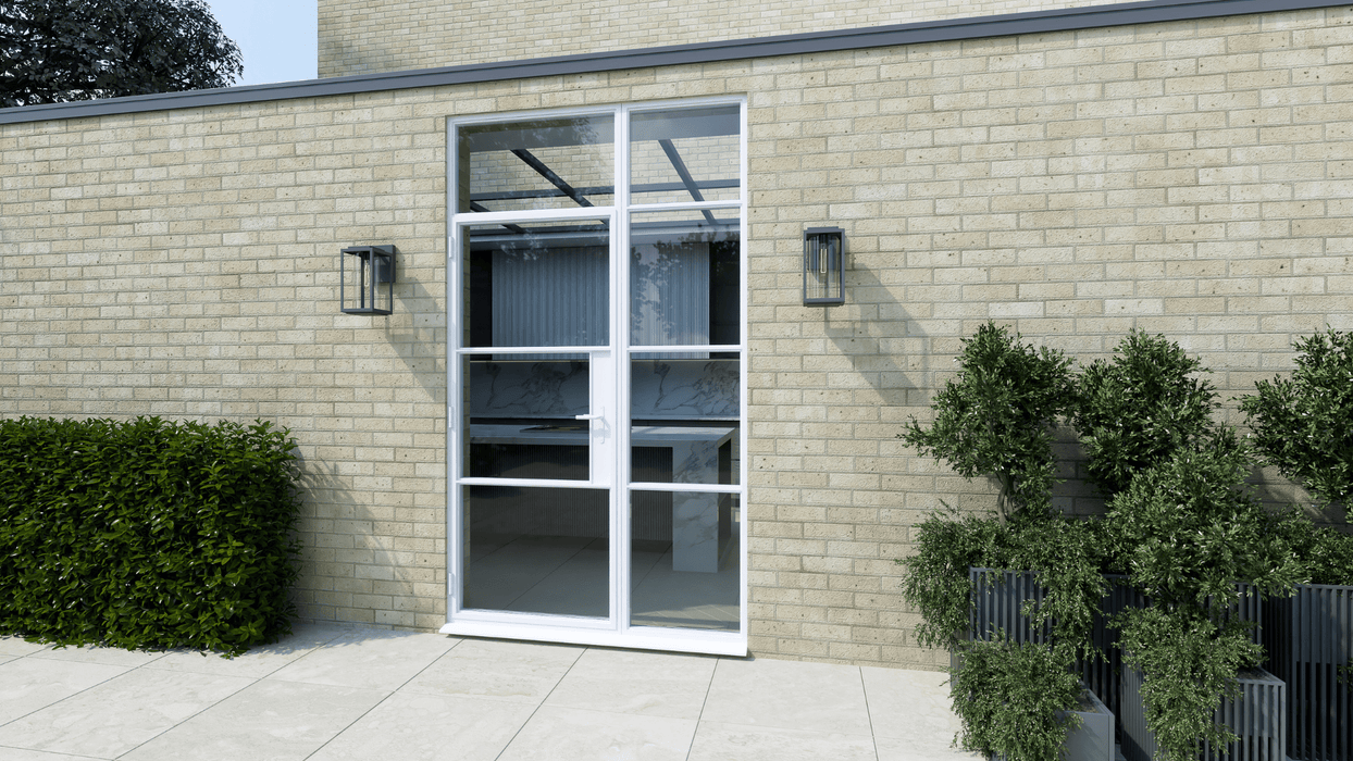 1500mm White Aluminium Heritage Single Door with Side and Top Window