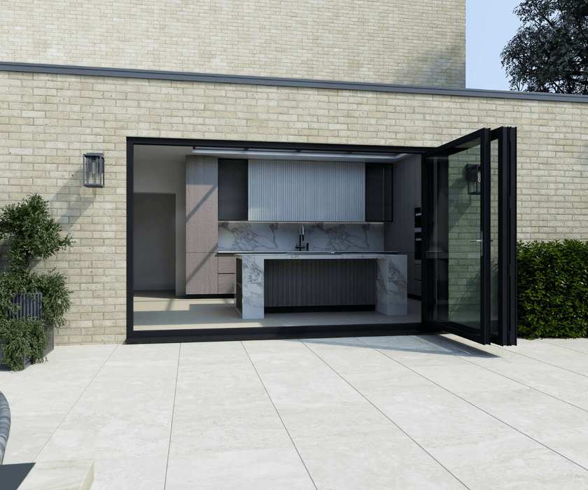 Black on White Aluminium Bifold Door SMART system - 3 sections