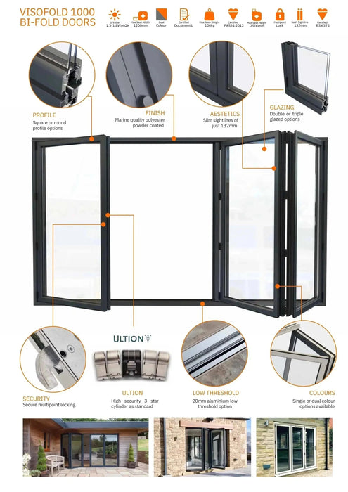 4200mm Anthracite Grey Aluminium Bifold Door SMART system - 5 sections